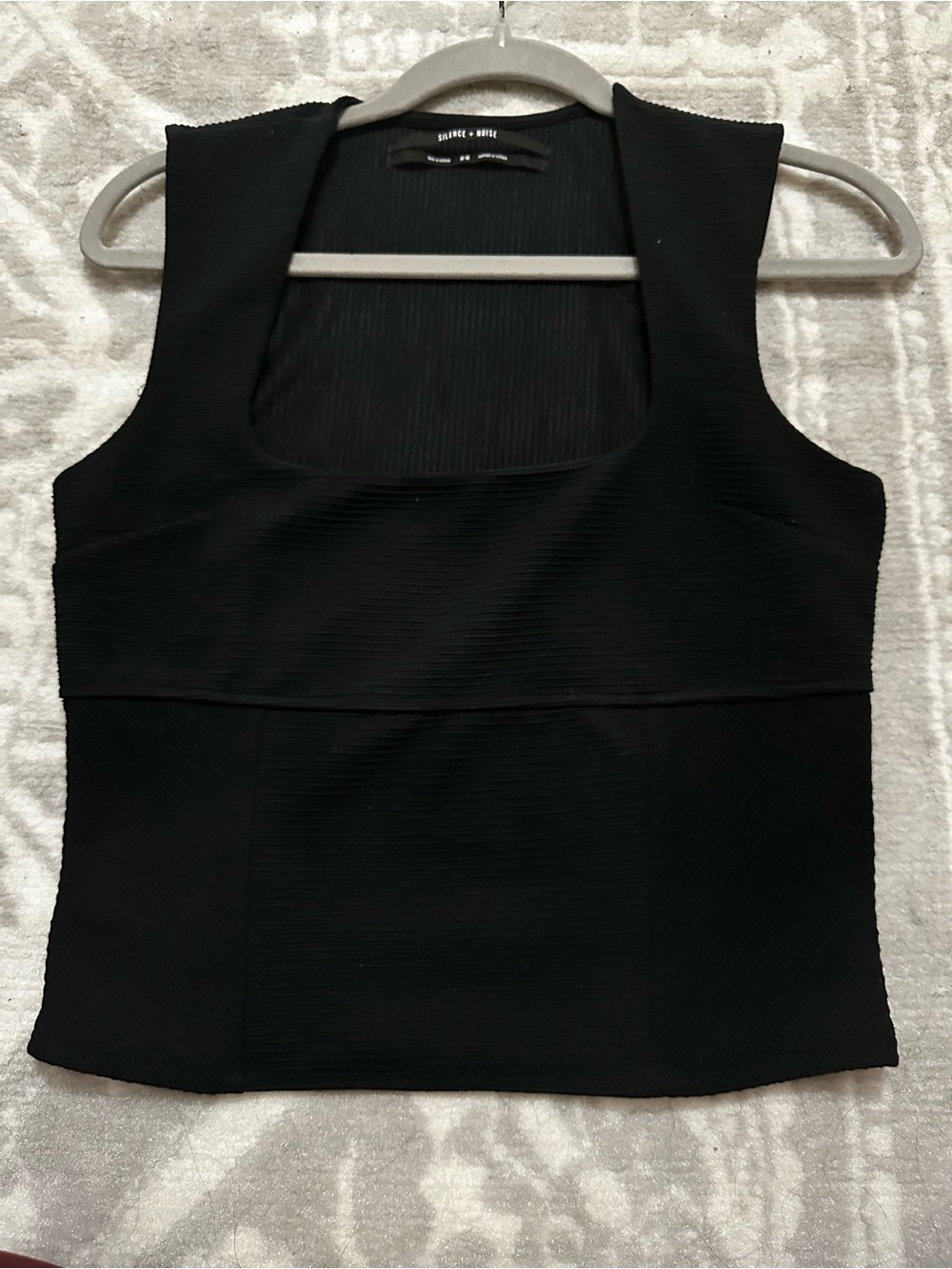 silence + noise Black Ribbed Square-Neck Tank